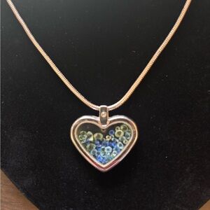 Silver Heart Pendant Necklace with Blue Accents